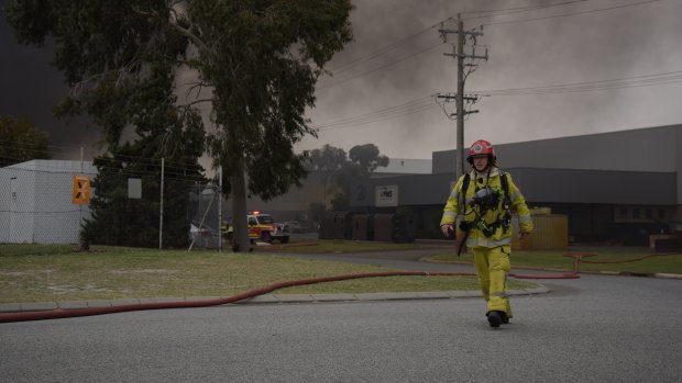 Emergency crews battle the structure fire in Kewdale. 