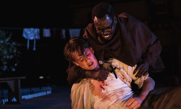 Oliver Ryan as Romeo (left) & Mandela Mathia as Friar Lawrence