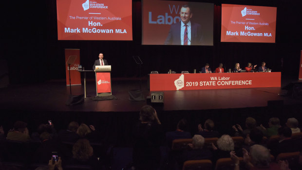 WA Premier Mark McGowan delivers his speech at the WA Labor Conference. 