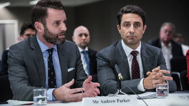 Right: Tino La Spina, former Group CFO of Qantas speaking at the Inquiry into The Commitment to the Senate issued by the Business Council of Australia. 24th April 2018.