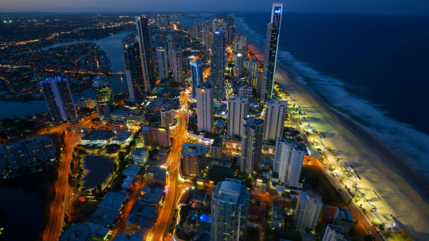 The familiar images of high-rise development, looking north here from Surfers Paradise, tell only one part of the story of the Gold Coast.