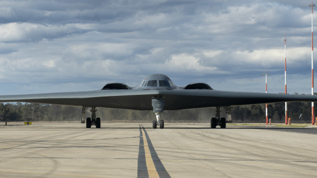The B2 stealth bomber on the tarmac at Amberley.