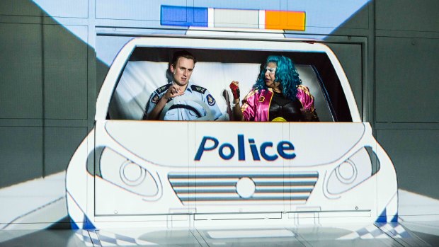 A comic-book police car ride.