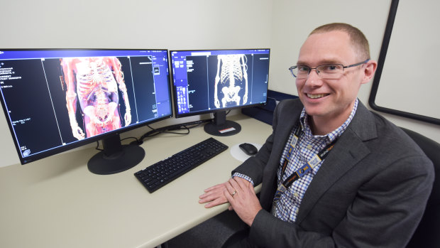 Path West forensic pathologist Dr Daniel Moss looks at some of the imaging captured by the new CT scanner. 