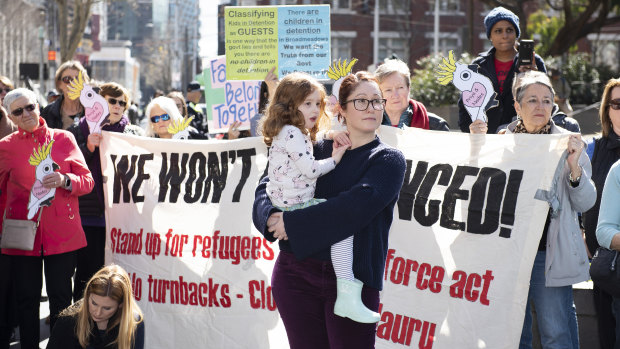 Supporters of a Tamil asylum seeker family rally to stop their imminent deportation at the State Library of Victoria, Melbourne