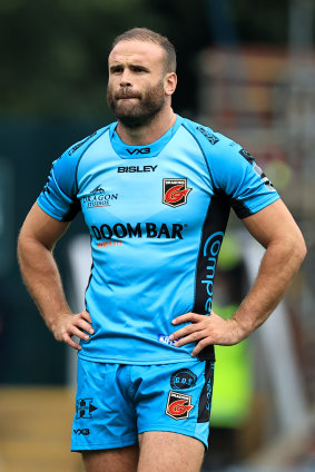 Jamie Roberts playing for Newport Dragons.