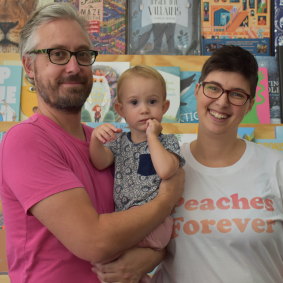 Rabble Books owners Sam Baker and Natalie Latter with daughter Pippin.