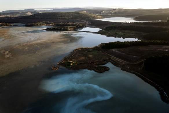 Part of the Cadia Hill Gold Mine tailings dam at first light.