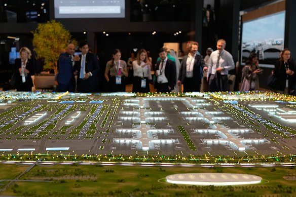 A model of Dubai’s new international airport, Al Maktoum, at the Dubai Airshow last month.