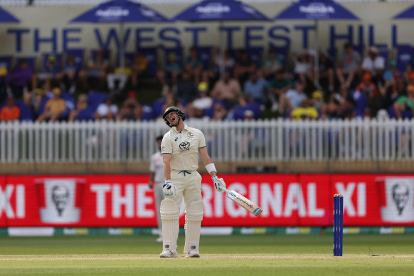 Steve Smith reacts during day three