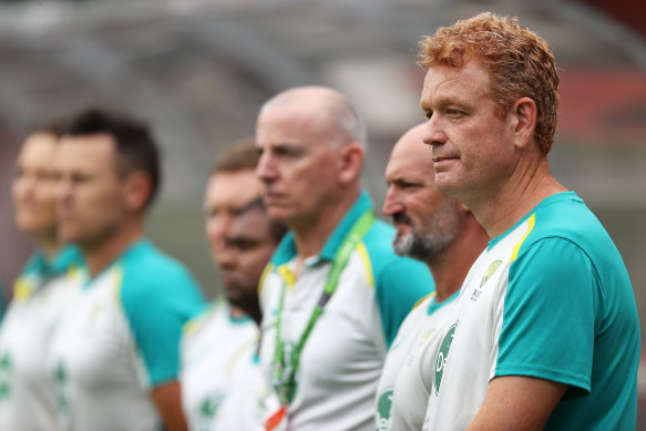 Andrew McDonald (right) is the interim head coach of the Australian men’s team. 