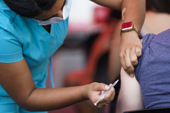 A patient receiving the monkeypox vaccine at a walk-in clinic in North Jersey. 