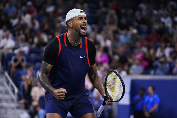 Nick Kyrgios celebrates his third round victory.