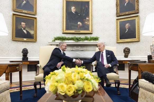 Prime Minister Anthony Albanese meets with President of the United States Joe Biden  in the Oval Office on Wednesday US time.