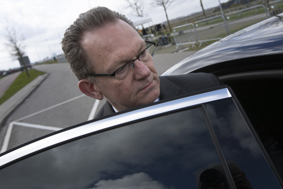 Fred Westerbeke, former head of the MH17 prosecution team, leaves after attending the opening session of the trial of four men charged with murder over the downing of Malaysia Airlines flight 17.