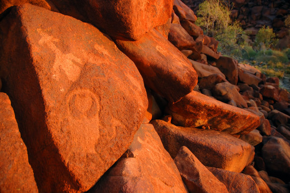 Ancient rock art at Deep Gorge on Burrup Peninsula in Western Australia. Matthew Colloff says there should be a  deep respect for Country's authority and autonomy. 
