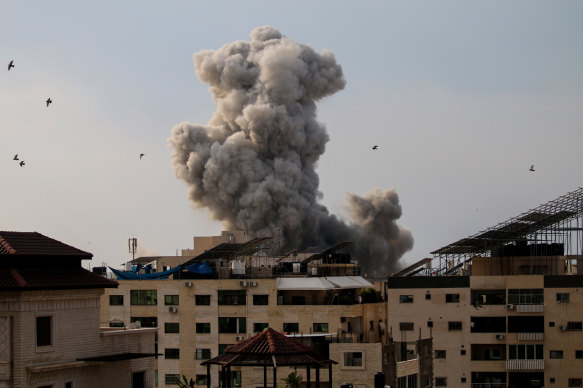 Smoke rises after an Israeli bombardment on Gaza City, Gaza.