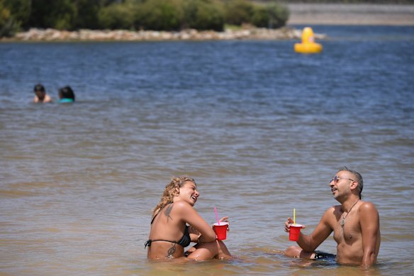 Reef Karni and Gilly Ann at Lysterfield Lake on Monday.