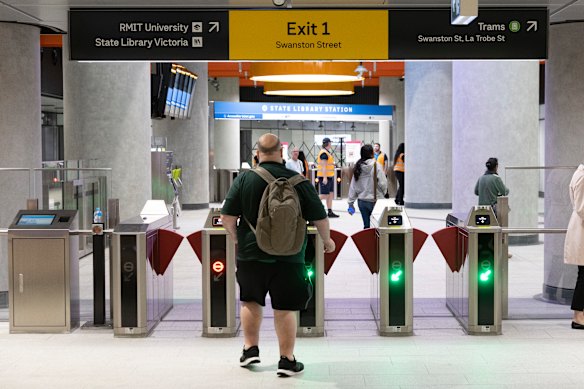 The underground concourse connecting State Library station to Melbourne Central opened to the public days before first trains begin running through the Metro Tunnel.