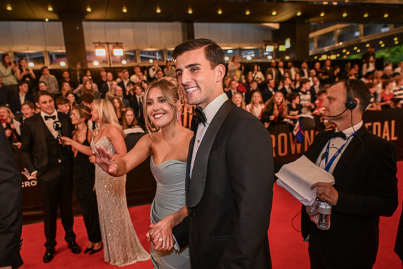 Nick Daicos and partner Arlette Amor were among the 1100 Brownlow attendees.