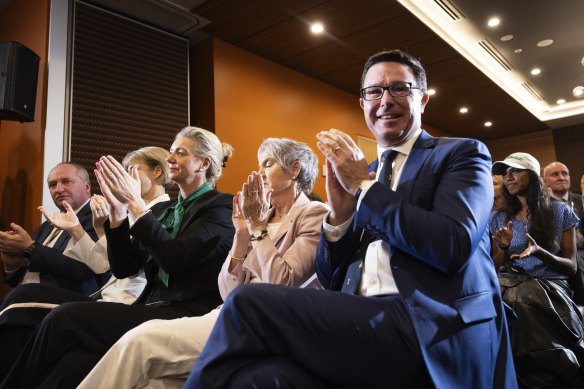 Nationals leader David Littleproud applauds during Price’s address. 