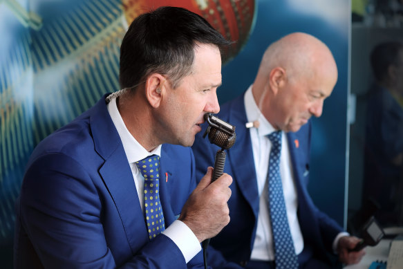 Ricky Ponting commentating alongside Tim Lane.