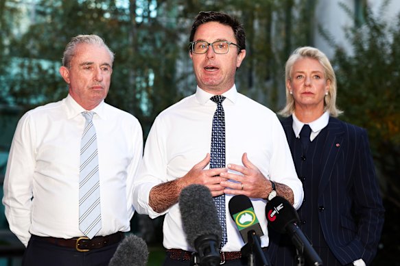 Nationals deputy leader Kevin Hogan, Nationals leader David Littleproud and leader of the Nationals in the Senate, Bridget McKenzie.