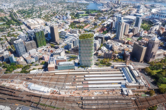 An artist's impression of Atlassian's 40-storey headquarters to be built near Sydney's Central Station.