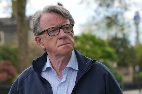 Peter Mandelson seen outside his home in London on Monday.