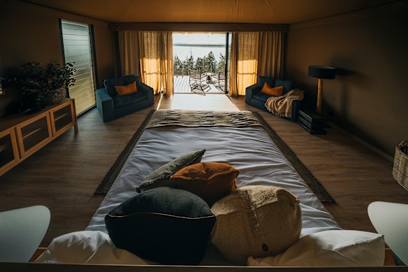 The comfy surrounds of accommodation at Wilderluxe Lake Keepit.
