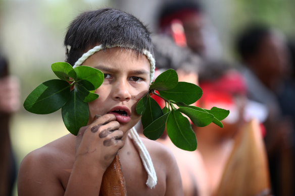 A boy celebrates Waitangi Day which marks the signing of the Treaty of Waitangi on February 6, 1840 by Maori chiefs and the British Crown. It granted the Maori people the rights of British Citizens and ownership of their ancestral lands.
