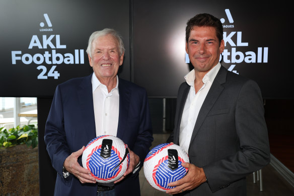 A-Leagues commissioner Nick Garcia (right) with Bill Foley, the owner of the incoming Auckland franchise.