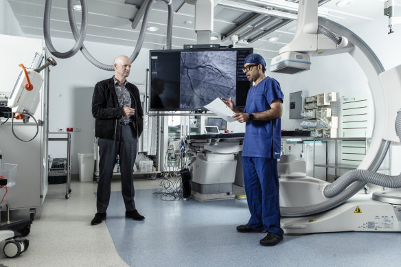 Matthew Gray and Professor Ravinay Bhindi, head of cardiology at Royal North Shore Hospital.