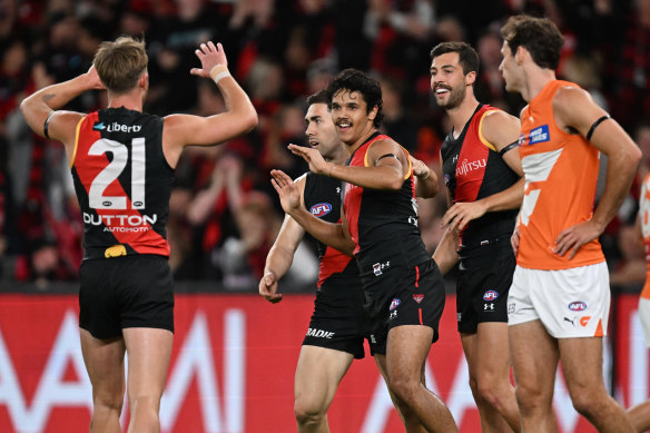 Alwyn Davey jnr celebrates his first-quarter goal.