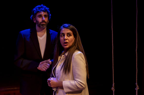 Peter Paltos and Sahra Davoudi switch from director and actor to immigration official and asylum seeker, with eerie similarities in the power dynamic.