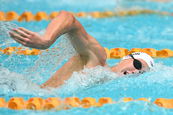 Mack Horton competes at the Australian swimming trials in Melbourne. 