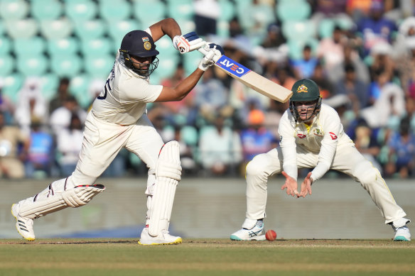 Rohit Sharma on the way to a half-century.