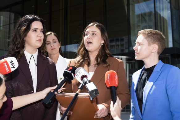 Brittany Higgins addresses the media outside the ACT Supreme Court.