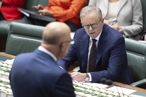 Dutton and Albanese during question time.