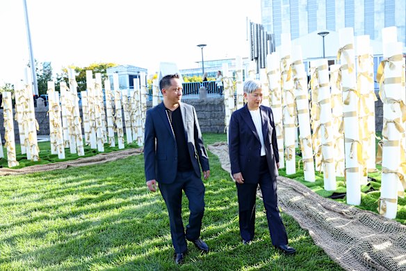 Minister for Foreign Affairs Penny Wong with Mal Frankcom, whose sister, Zomi Frankcom, was killed by the IDF in Gaza.