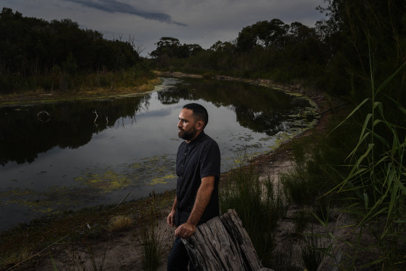 Mr Thorpe at Warrigal Creek, where white settlers on horseback pinned Indigenous men, women and children against the bank and opened fire.