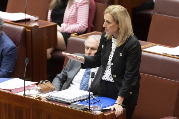 Finance Minister Katy Gallagher during question time at Parliament House today.