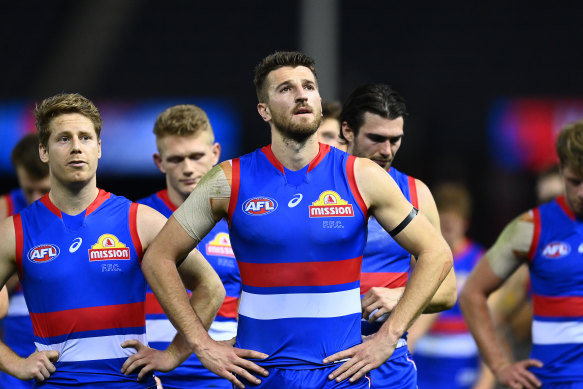 The Western Bulldogs teammates following their loss to Port Adelaide.