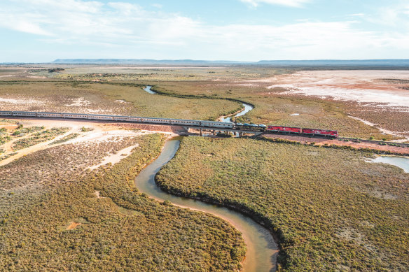 The Ghan passing through the Flinders Ranges.
