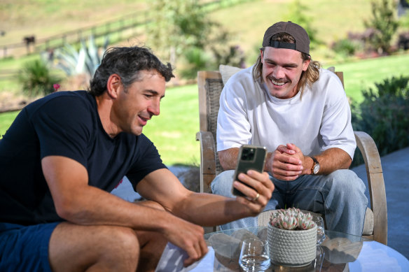 Billy Slater and Ryan Papenhuyzen relax on Slater’s farm this week.