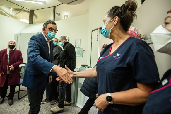 Andrews meets Melton Health Services staff on Wednesday.