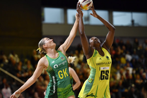 The game was neck and neck, but Courtney Bruce, left, helped seal Australia’s win. 
