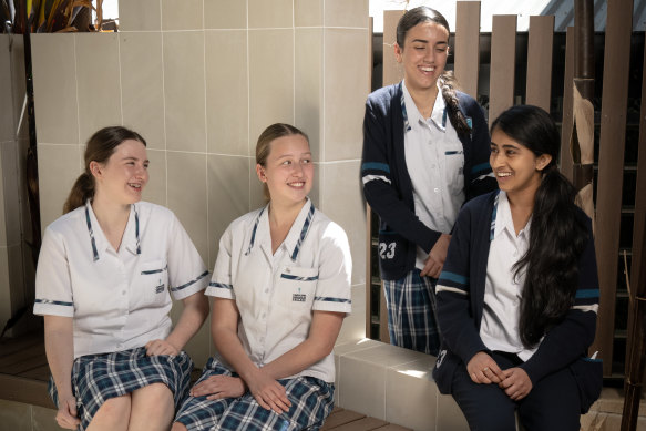 Caroline Chisholm College students Evelyn Shanley, Carolina Dudley, Stefania Saliba and Aalia Nasser. 