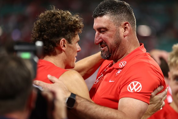 Charlie Curnow and coach Dean Cox after a win for the ages.