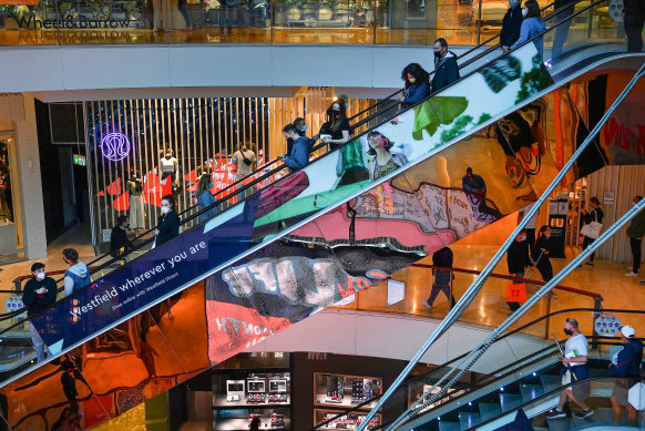 People shopping in Westfield Bondi Junction shopping centre on the first day of relaxed COVID-19 restrictions for fully vaccinated people. 